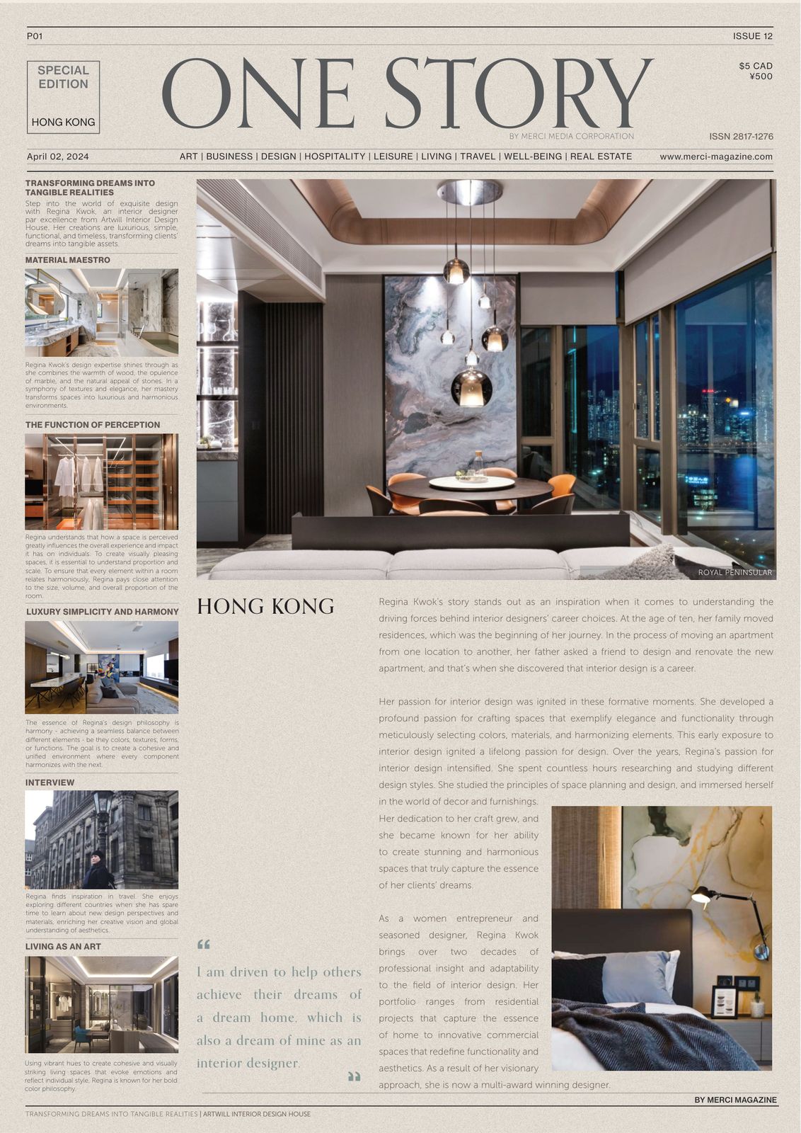 Regina Kwok in ONE STORY Magazine, on Marble, Wood and Quiet Luxury 1