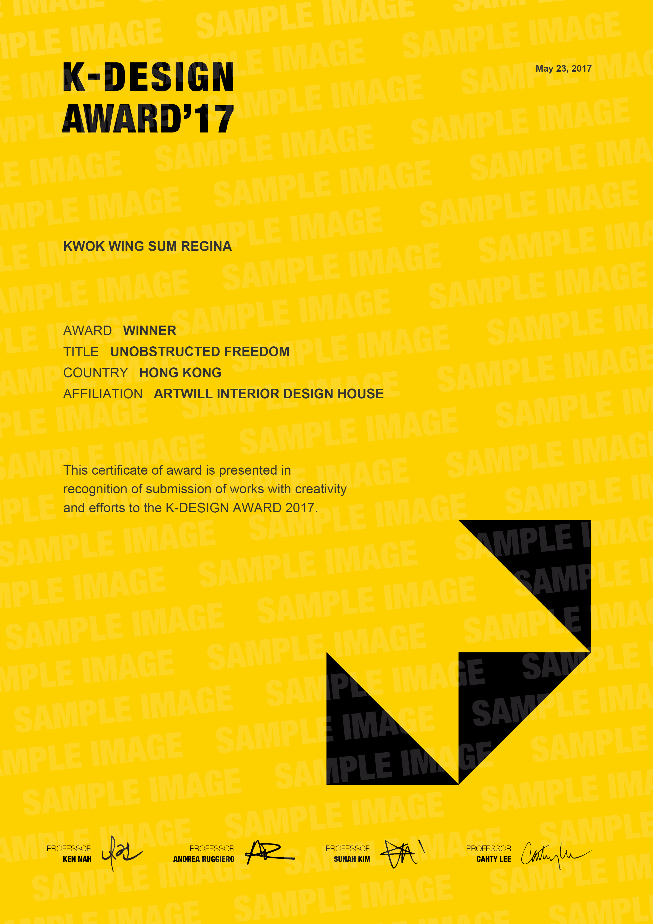 2017 05 22 k design award certificate of unobstructed freedom design award certificate